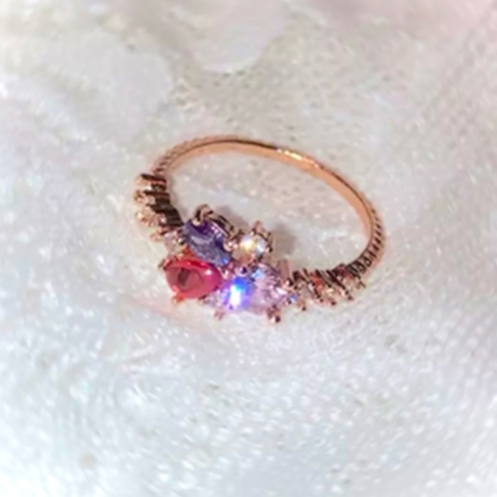 Rose Gold Ring with Pink & Purple Rhinestone Jewels! NWOT